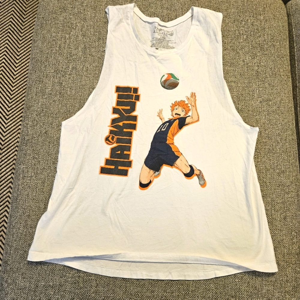 Haikyu White Graphic Tank Top XL Wmn